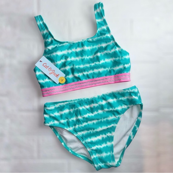 New Cat & Jack Teal and Pink Bikini Swim Set Size XL (14) - Picture 1 of 11